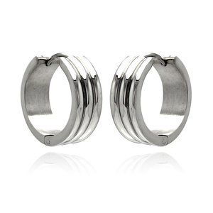 Stainless Steel Rhodium Plated Triple Line Hoop Huggies Earrings